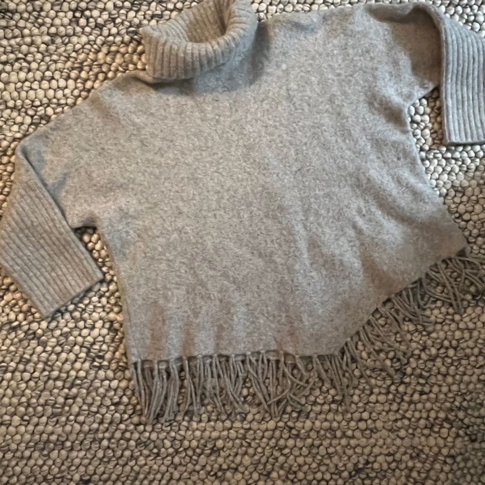 Gray Turtleneck Fringe Sweater